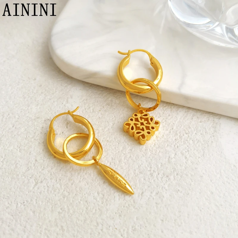 

Trendy Jewelry Geometric Drop Earrings Hot Sale Popular Style High Quality Brass Thick Plated Asymmetrical Drop Earrings Gifts