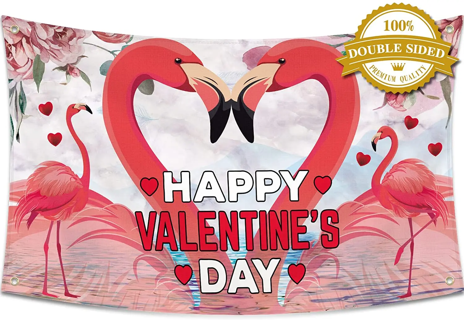 

Happy Valentines Day Flag 3x5 Ft Valentine's Banner Red Hearts Flowers Flamingos Yard Sign Party Supplies Valentine Poster