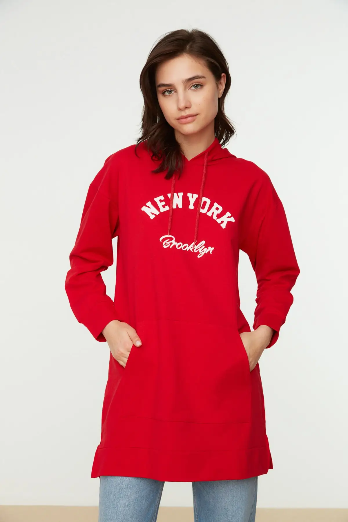 

Women's Sweatshirt Red Hoodie Printed Kangaroo Pocket Knitted Hoodies Fashion All Season New Pullovers