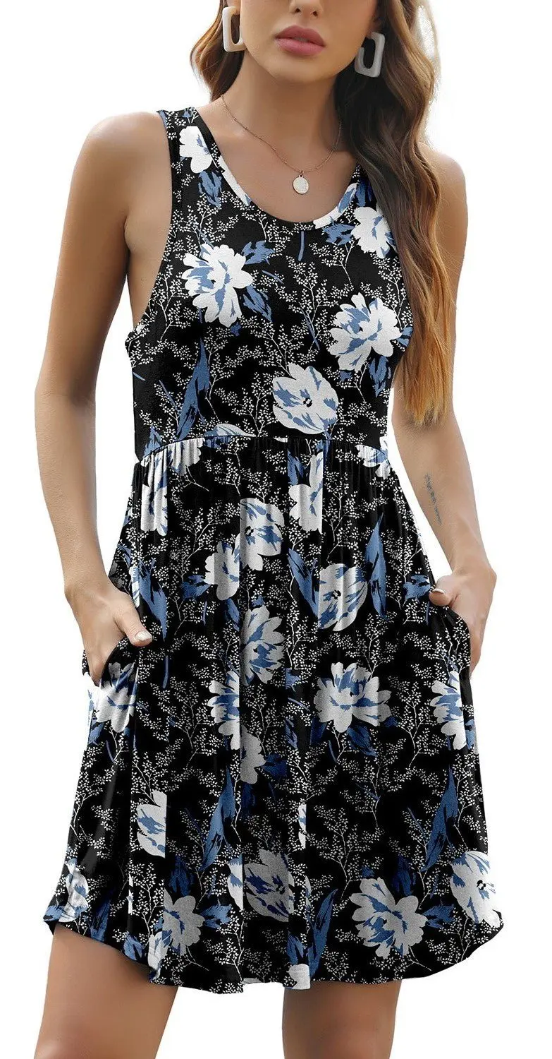 

Women`s Sleeveless Summer Casual Sundress Short Dress With Pockets