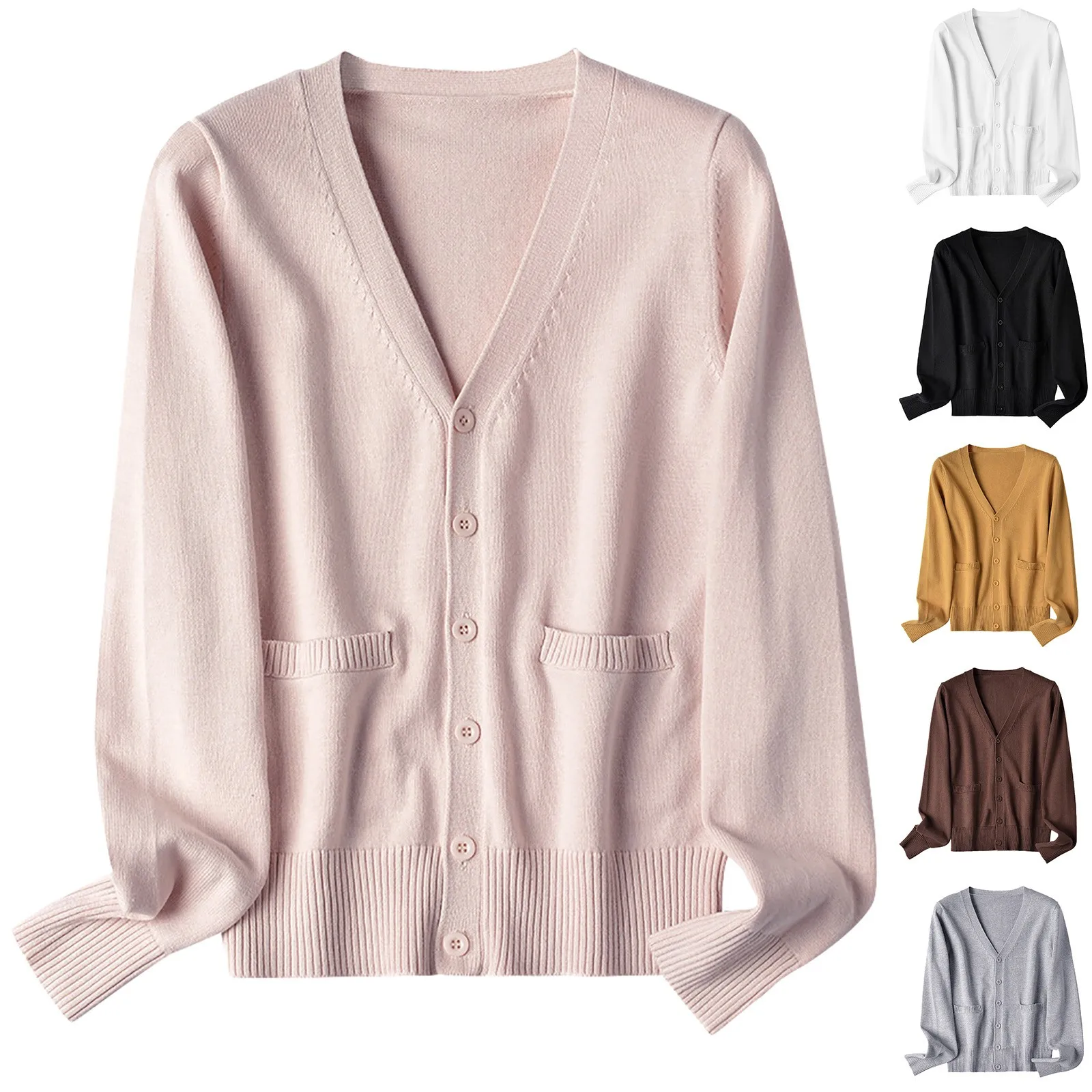 

Женский однотонный свободный свитер на пуговицах из мерсеризованного хлопка с длинными топами, женская модель