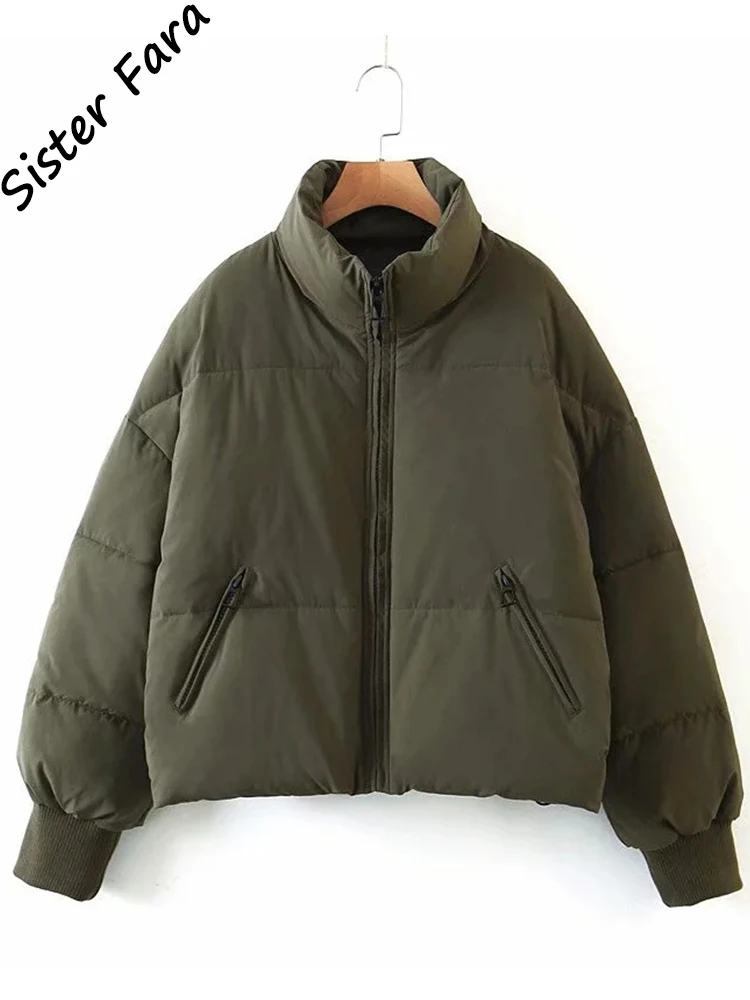 

Sister Fara Cotton Padded Winter Loose Jacket Warm Parka Waterproof Beige Color Coat Windproof Zipper Big Pocket Outwear Women