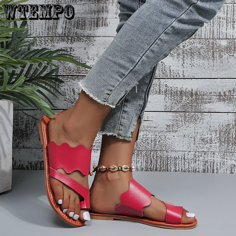 WTEMPO Ladies Shoes Hot Sale Set of Toes Women Slipper Summer Roman Solid Color Female Casual Beach Flip Flops Flat Wholesale