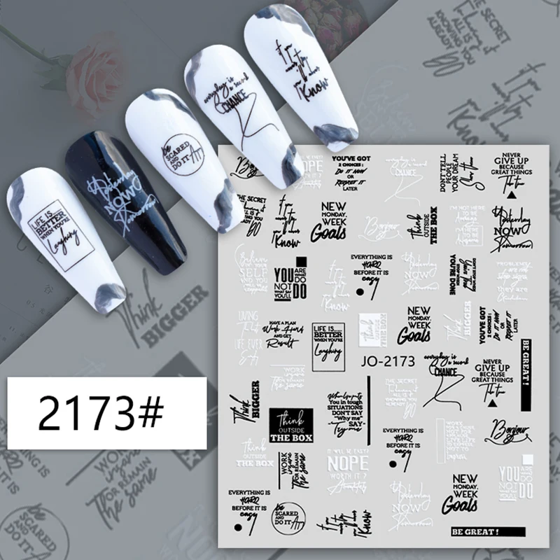 

1PCS Black White Abstract Flower Letter Sticker Nail Art Accessories 3D Heart Flame Butterfly Decal Sticker Nail Art Decoration