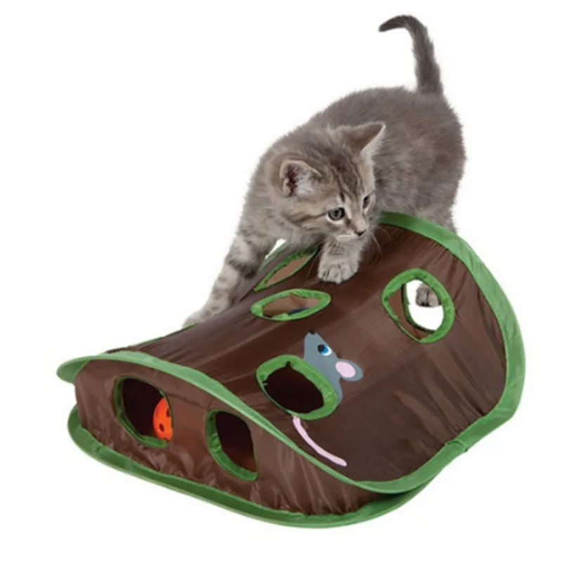 

Pet Cat Mice Game Intelligence Toy Bell Tent With 9 Hole Cats Playing Tunnel Foldable Mouse Hunt Toys Keeps Kitten Active Pets