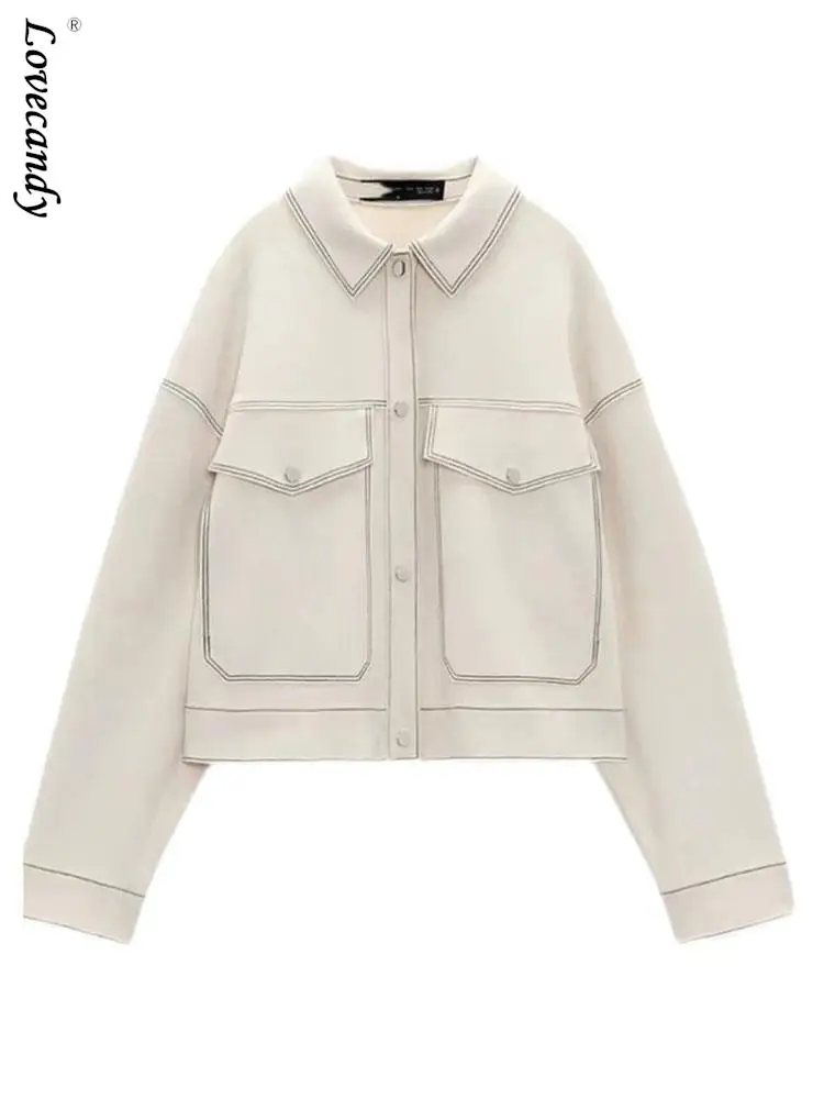 

Contrasting Color Single Breasted Pocket Jacket For Women Chic Fashion Long Sleeve Coat Female Casual High Street Coats 2023