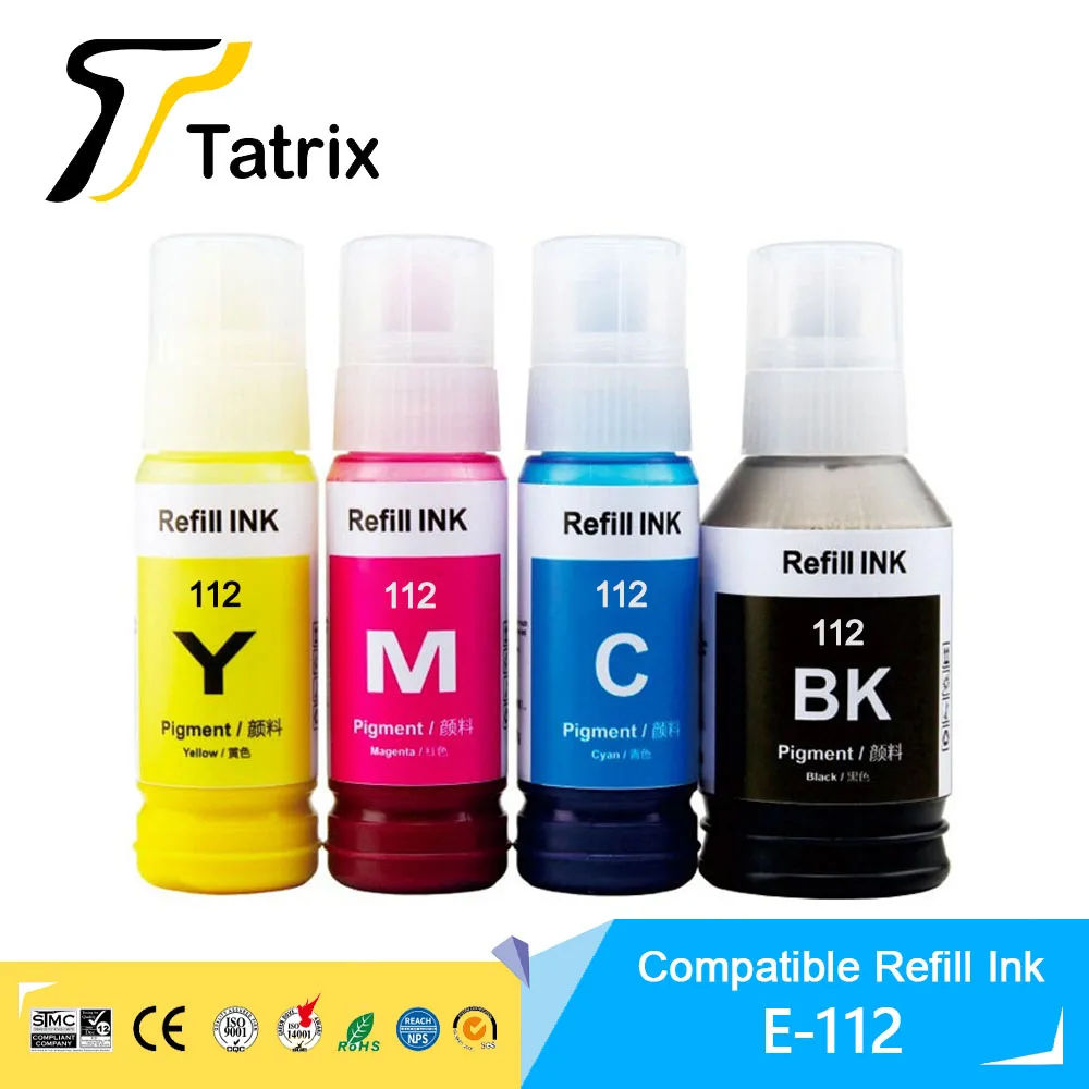 Tatrix Quality Refill Ink For Epeon 112 T112 Refill Ecotank Ink for Epson L6550/6570/ L6580/L11160/ L15150/L15160/M15140 Printer