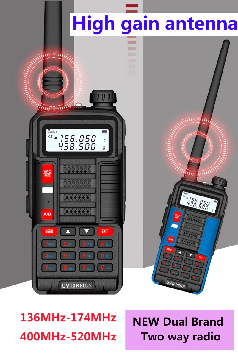 8800mah 10W walkie-talkies 2 pcs powerful boafeng uv 10R plus vhf uhf radio for car trucker communication equipment marine radio