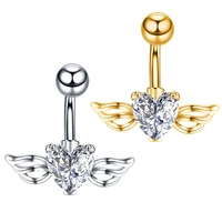 1 5x9 5mm pin crystal zircon heart belly bar navel piercing gold color surgical steel wing navel jewelry belly button rings gift
