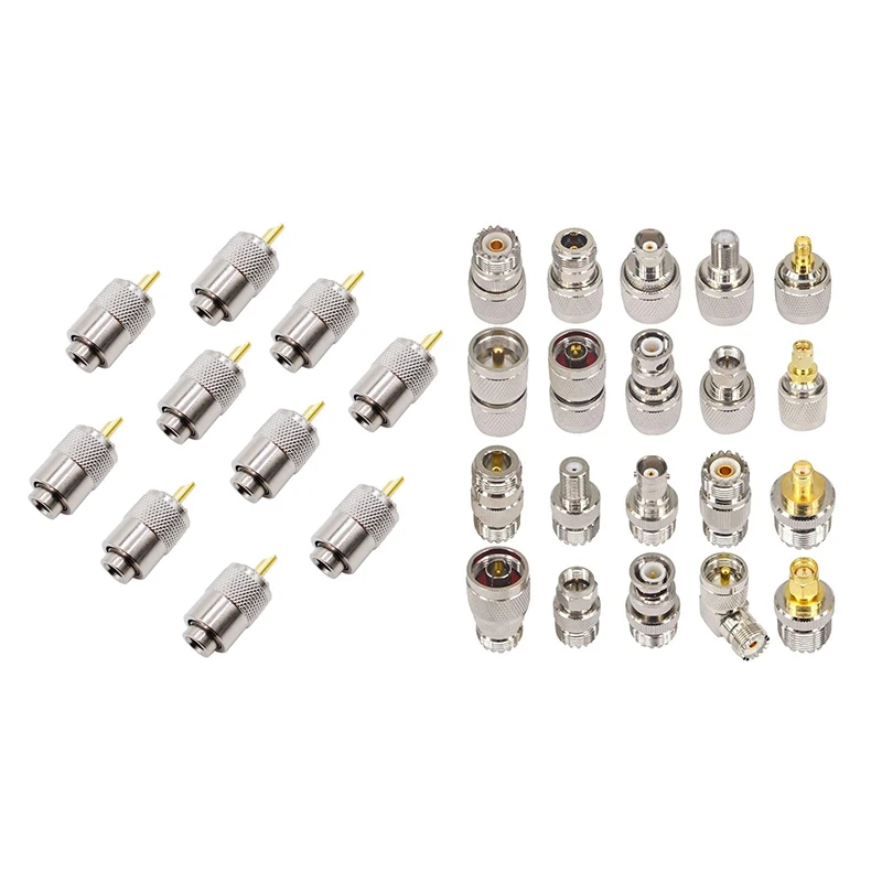 

10PCS RF Connector UHF Male Connector RG8 RG58 Cable Lug Antenna Connector PL259 & 20PCS RF Coaxial Connector Kit