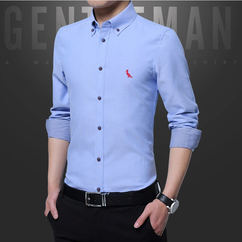2022 New  de manga longa para homens camisas de algodão anti-rugas para homens ajuste fino camisa de negócios social blu