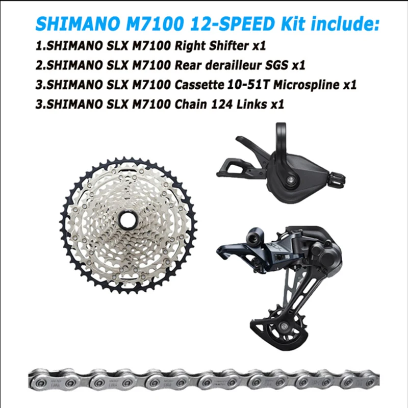 Фото Набор переключателей передач SHIMANO SLX M7100, 12 скоростей, для горных велосипедов, задний переключатель передач 10-51T, кассета Microspline, M7100 chain №4