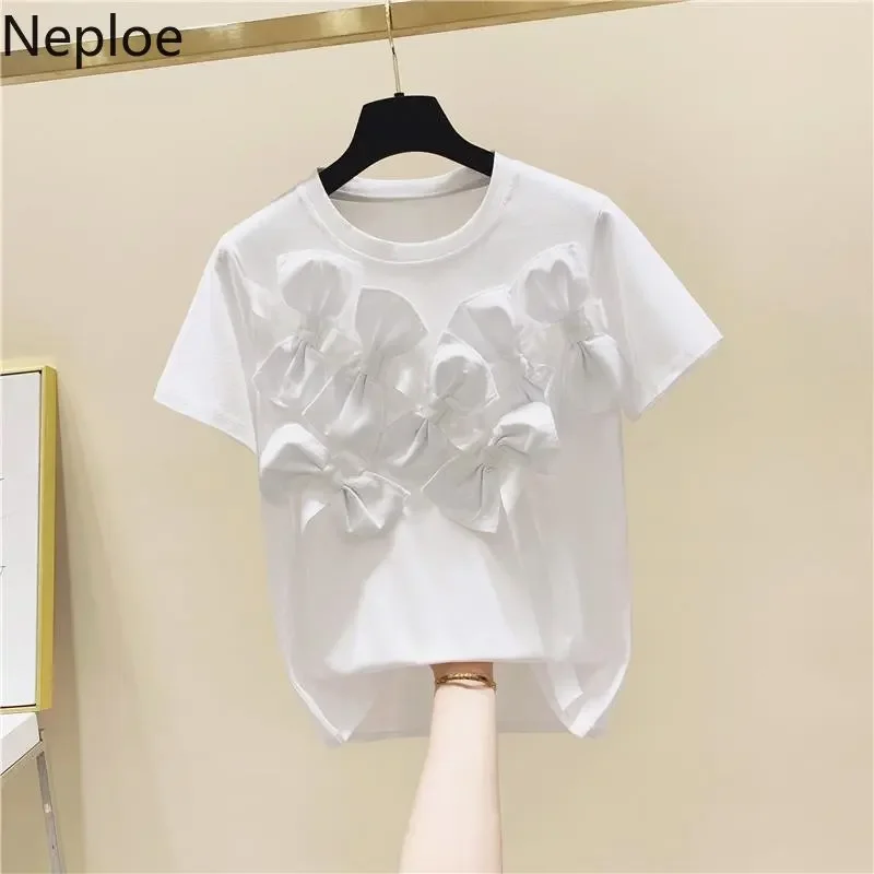 Neploe трехмерные декоративные футболки с бантом хлопковые короткими рукавами лето