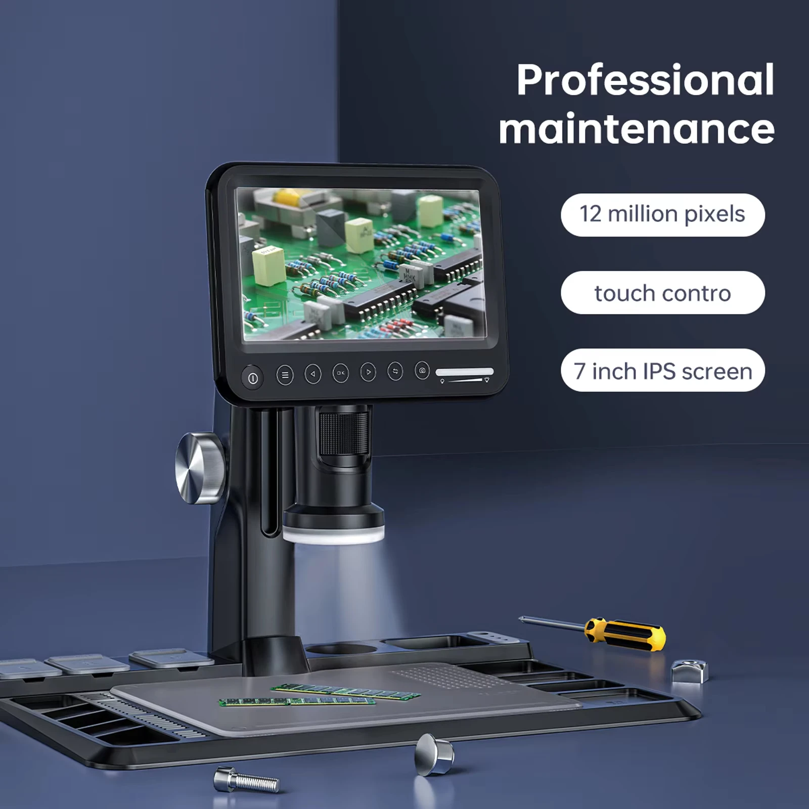 7-inch touch screen remote control 50-1600X continuous focus digital microscope handheld