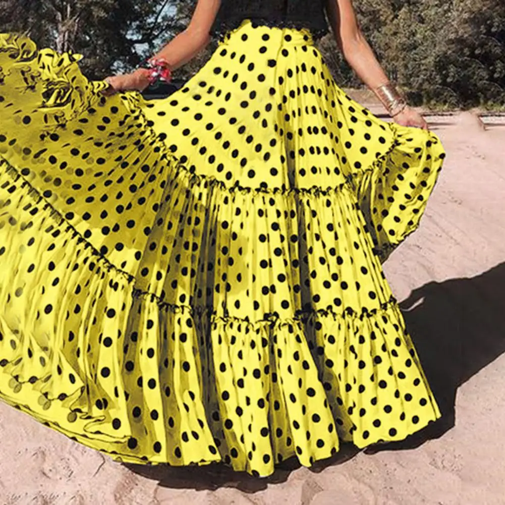 Летняя женская юбка-макси в горошек с высокой талией и оборками - купить по