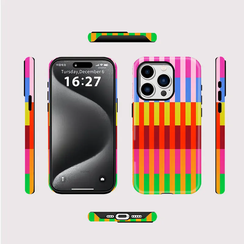 Фото Красочный чехол с полосками для IPHONE 17 16 Pro Max 15 14 13 PRO Plus, акриловый ТПУ, два в одном, магнитный, с двойной защитой, задняя крышка №2