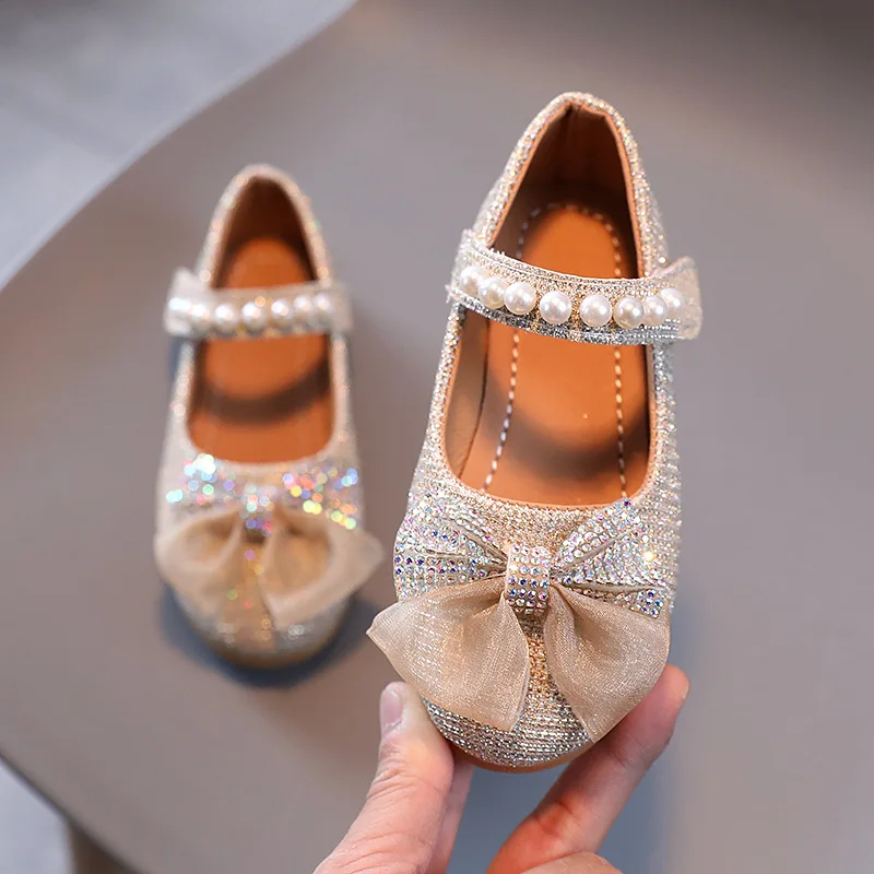 

Children's Flat Single Shoes Girls Pearls Princess Shoes 2022 Spring New Soft Kids Dancing Show Wedding Shoes