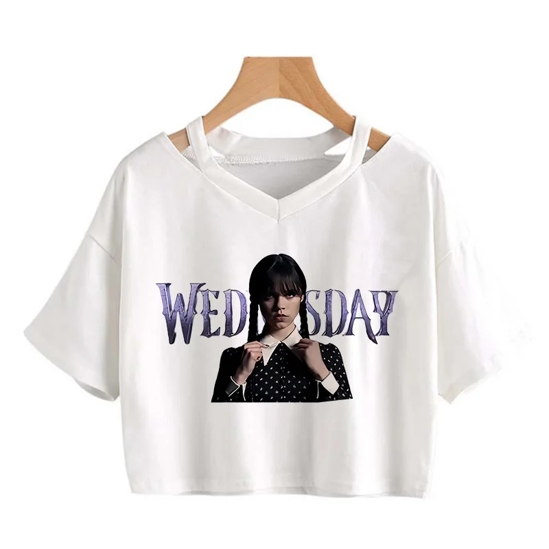 

Women I Hate Everything Wednesday Addams Crop Tops Kawaii Punk Nevermore Academy T Shirt Gothic Tshirt Female