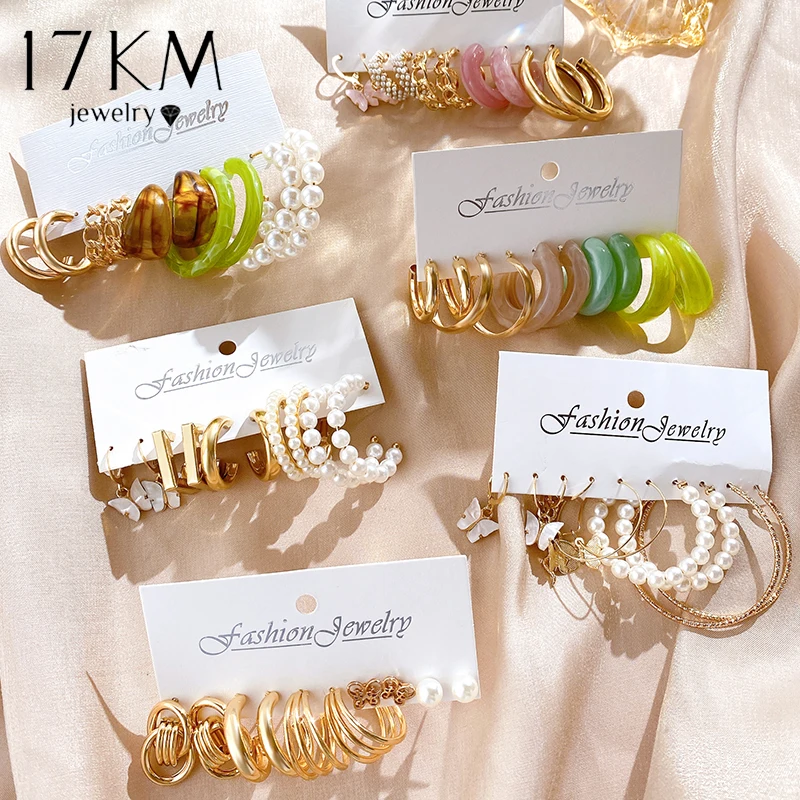 

17KM Trendy Gold Color Drop Earrings Set For Women Fashion Colorful Resin Butterfly Heart Dangle Earrings Set of Earring Jewelry