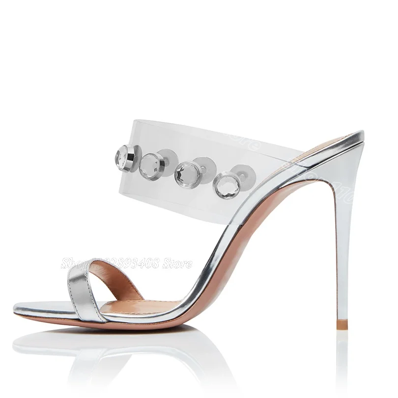 Женские туфли на шпильке прозрачные Шлепанцы из ПВХ с открытым носком и черными