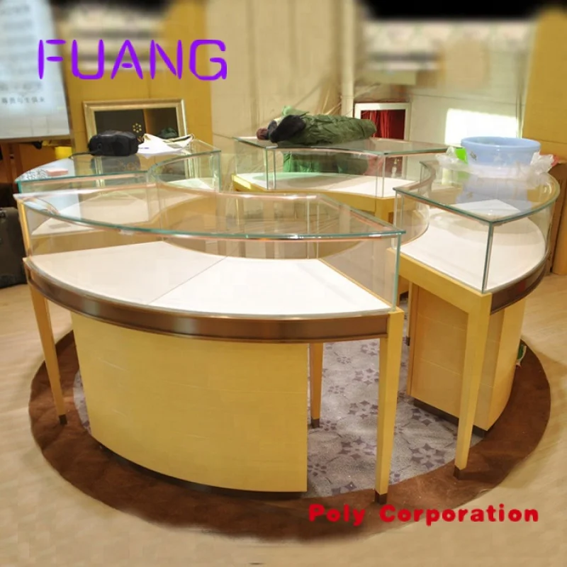 Fashional modern silver counter display design for wooden glass jewelry trade show display case