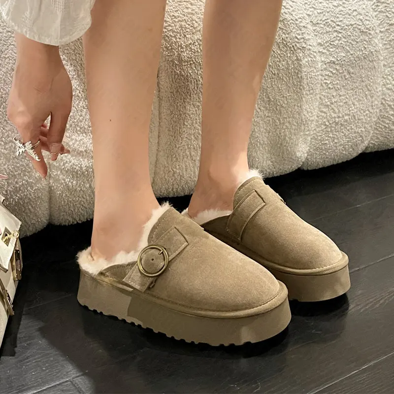 

Winter Plush Cotton Slipper Women Flats Shoes 2022 New Designer Ladies Casual Flip Flops Platform Snow Fur Warm Shoes Zapatillas