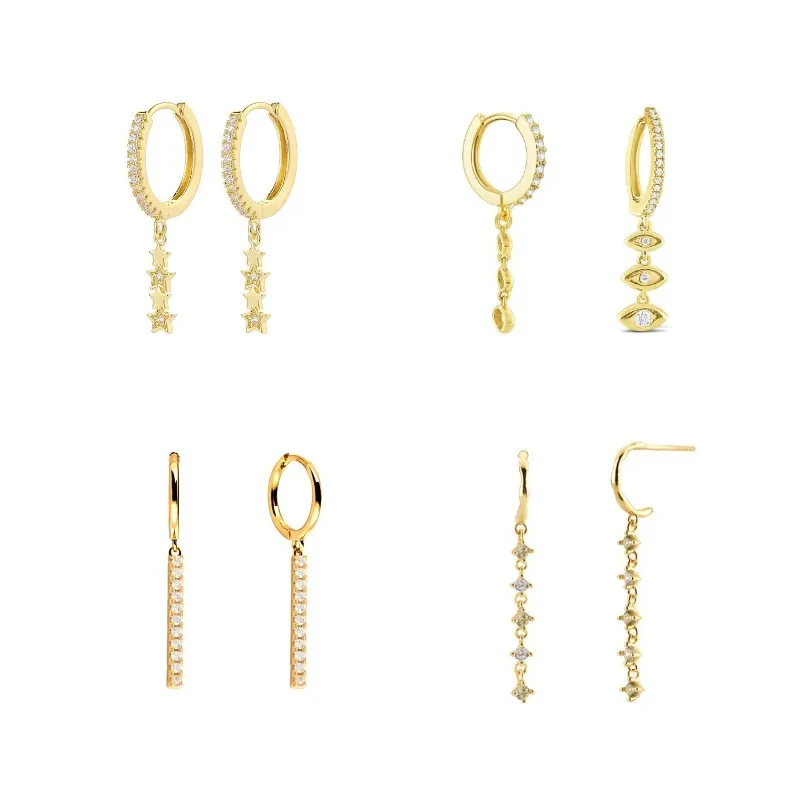 

Fashion Full Cubic Zircon Geometric A Row Love Star Luxury Design Dangle Drop Earrings For Women Girls Ins Jewlery 2022 Trendy