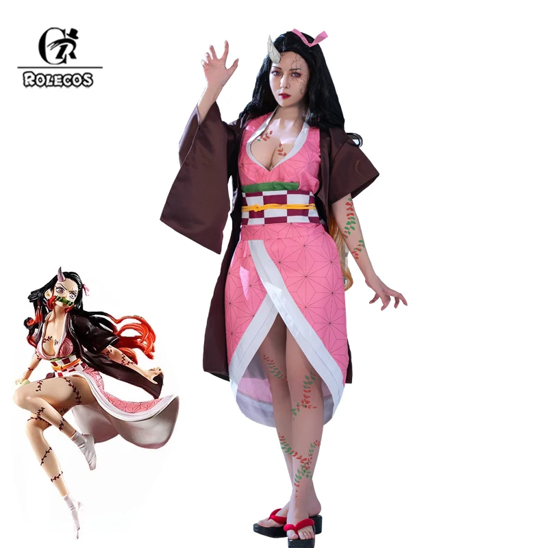 

ROLECOS Demon Slayer Kamado Nezuko Cosplay Costume Kimetsu no Yaiba Kamado Nezuko Cosplay Costume Women Kimono Halloween Costume