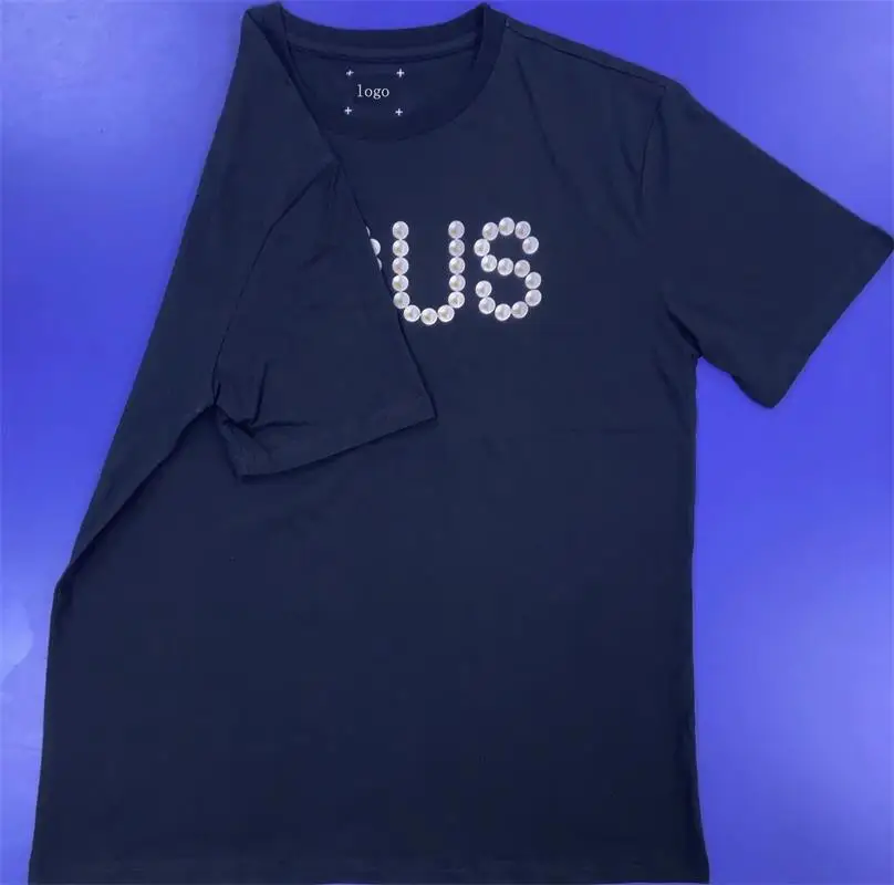 Camiseta corta estilo oso español con estampado de perlas, 100% algodón Talla única: 72 cm x 55, producto térmico al por mayor