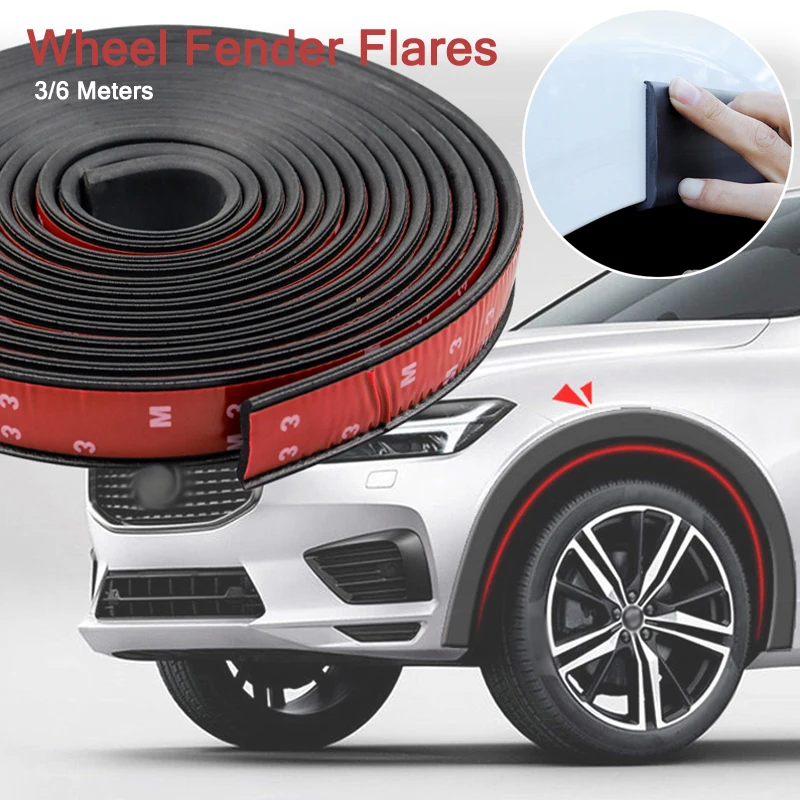 

3/6 Meters Car Fender Flares Arch Wheel Eyebrow Auto Wheel Arch Fender Flare Lips Rubber Universal Wheel Arches Protectors Cover
