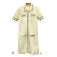 cotton 100 short sleeved a line dress for ruandai 2022 summer new womens lapel pocket embroidered single breasted dress