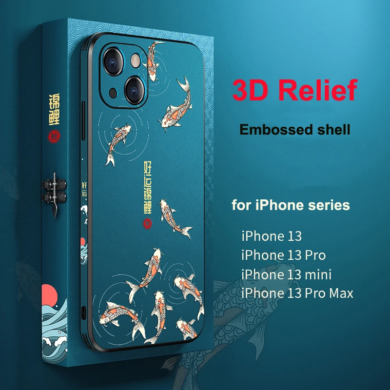 

Embossed Shell for iphone 13 Pro Max Mini 11 XR 3D Relief Pattern Silicon Case PU Leather Shockproof for iPhone 12 Cover Funda