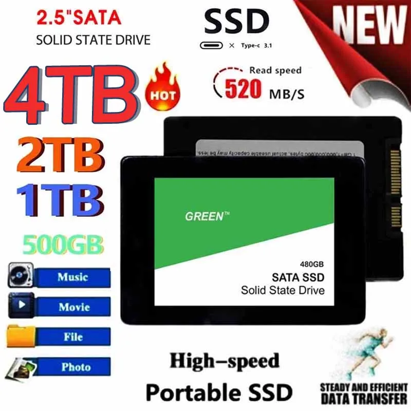 

Portable SSD 2.5Inch 512GB Sata III Hard Drive For Laptop Micco Computer Desktop 2TB Internal Solid State Hard Disk High Speed