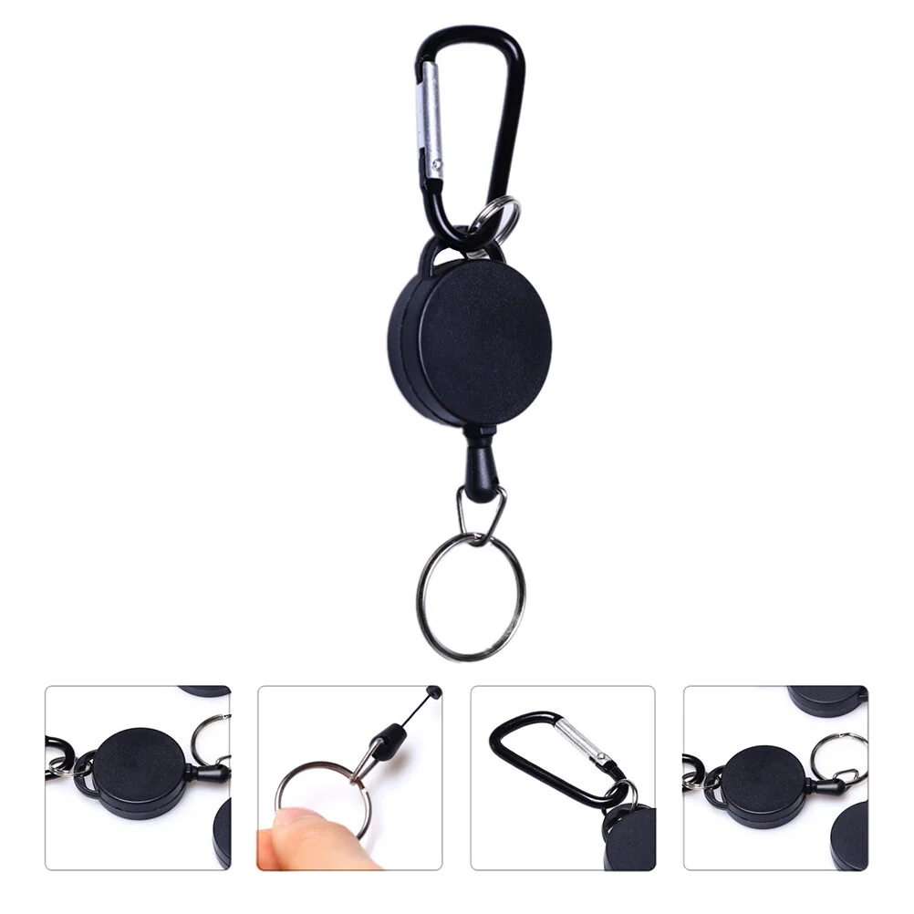 

3 Pcs Nurse Keychain Retractable Carabiner Keyring Reel 70X3.2CM Multitool Creative Black Plastic Holder