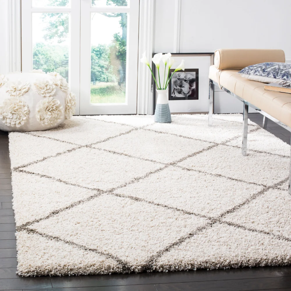 

Geometric Shag Area Rug, Ivory/Grey, 5'1" X 7'6", Bedroom Decoration, Carpet Aesthetics, Carpet Living Room, Area Carpet