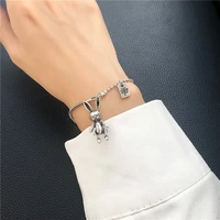 925 silver rabbit charm bracelet trend vintage thai silver beads chain bracelet hip hop jewelry s b310
