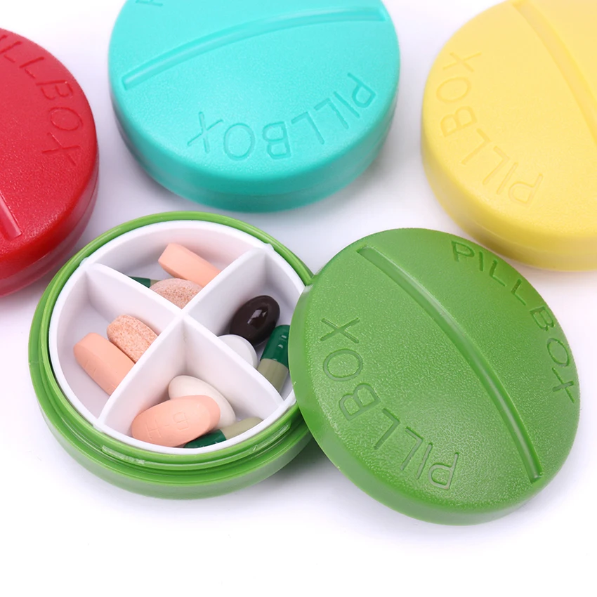 

1PC Portable 4 Slots Pill Cases Holder Storage Organizer Container Case Pill Box Splitters Travel Pill Medicine Box 5 Colors