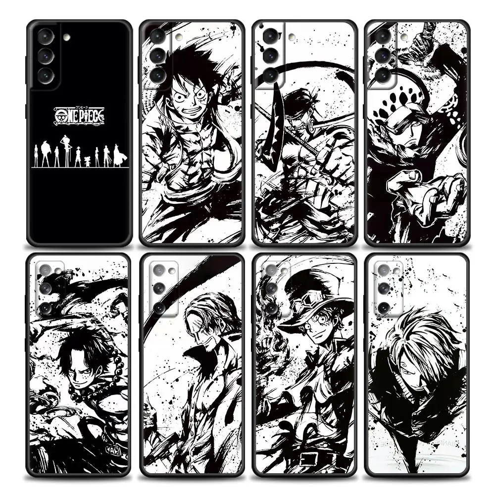

One Piece Black White Luffy Anime Phone Case for Samsung Galaxy S7 S8 S9 S10e S21 S20 Fe Plus Note 20 Ultra 5G Soft Silicone