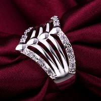 factory direct new 925 stamp silver color ring for women crystal wide geometry fashion party gift girl luxury wedding jewelry