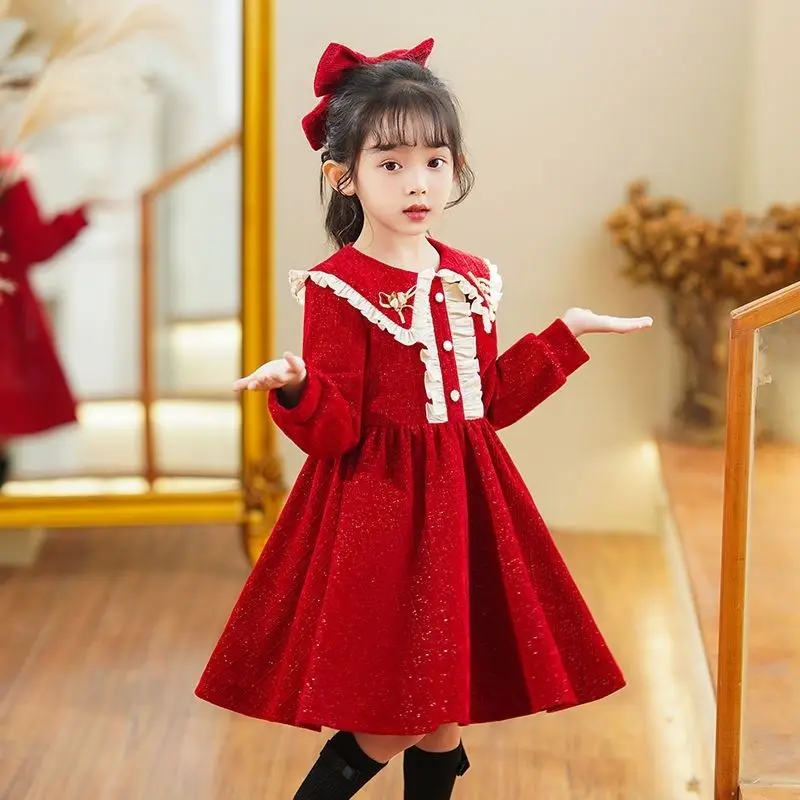 

Girl's dress, autumn and winter children's princess dress, super fairy plush dress, pink long sleeved stylish dress