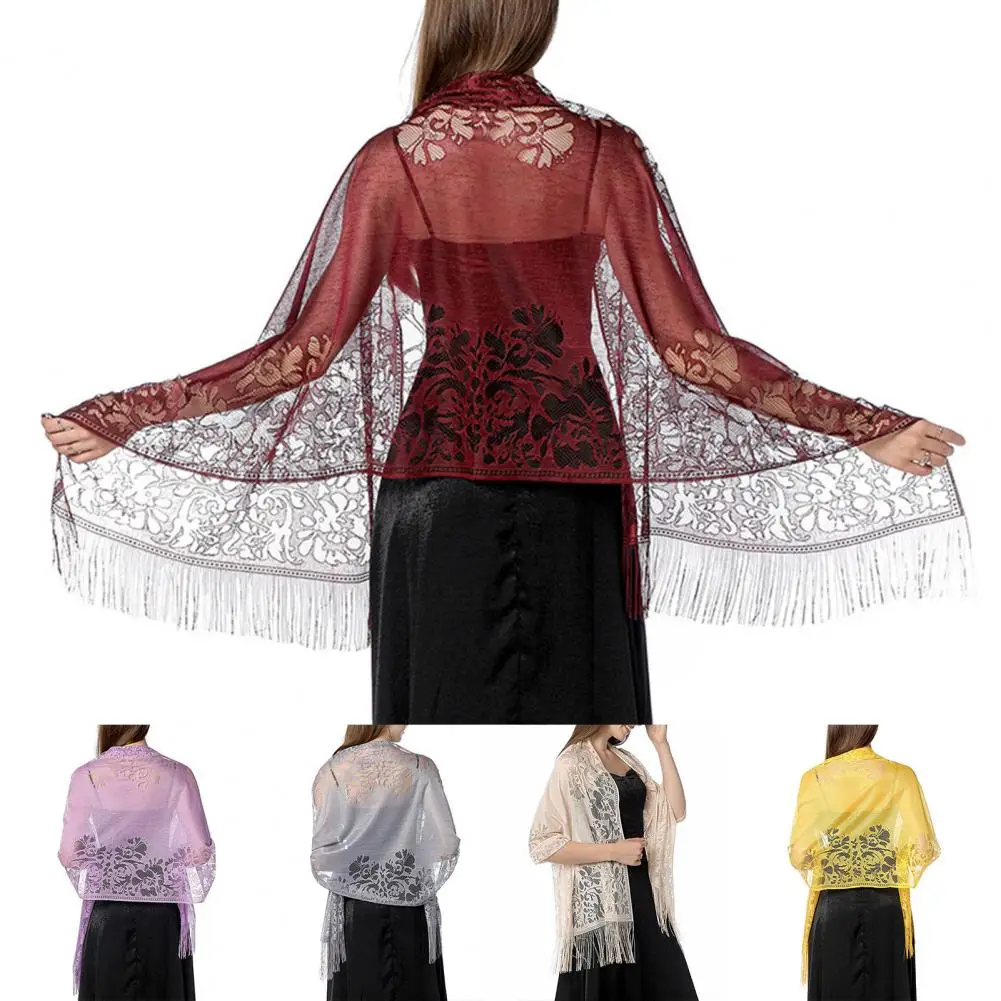 

Useful Bride Shawl Breathable Floral Fine Workmanship Jacquard Weave Dress Shawl