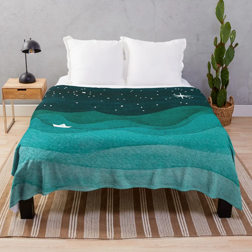 

Starry Ocean, teal sailboat watercolor sea waves night Throw Blanket crochet crochet