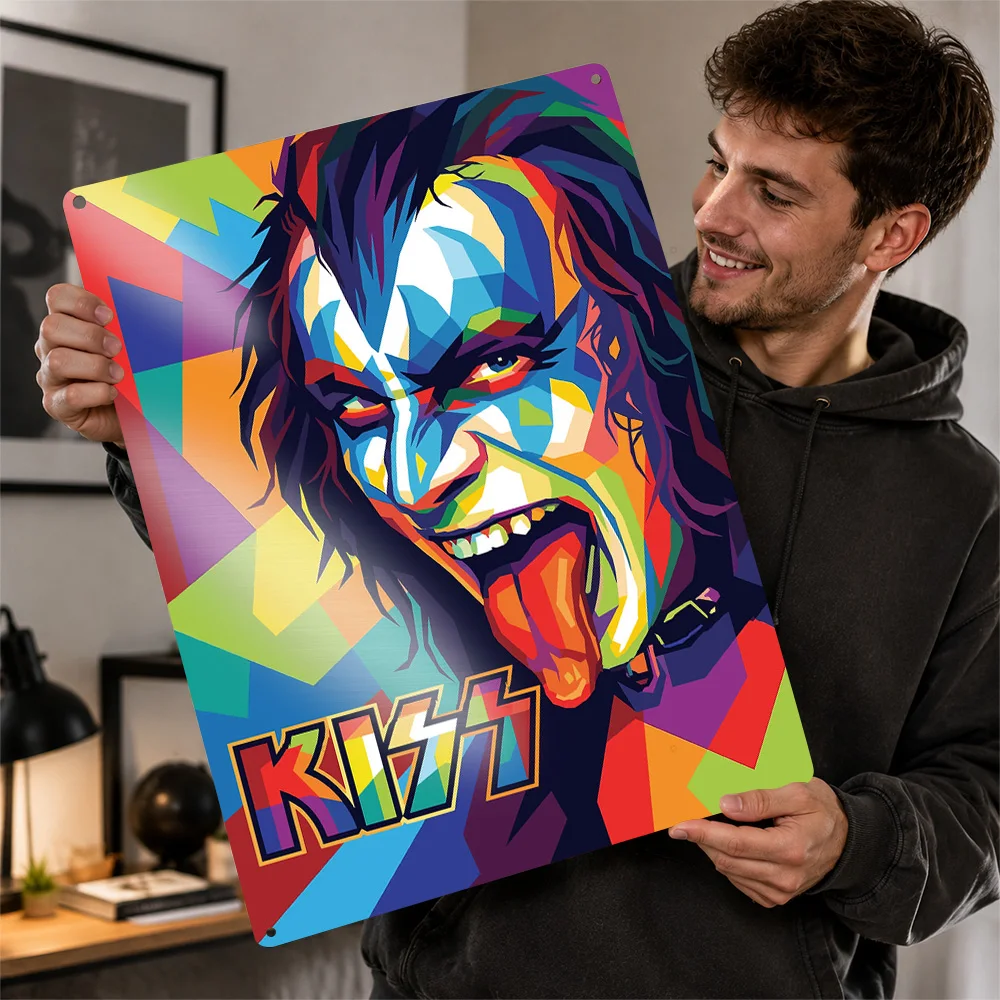 Фото Металлический постер Gene Simmons KISS в стиле поп-арт: идеальный подарок для фанатов, индивидуальная настенная металлическая табличка для декора комнаты, украшение для интерьера. №1