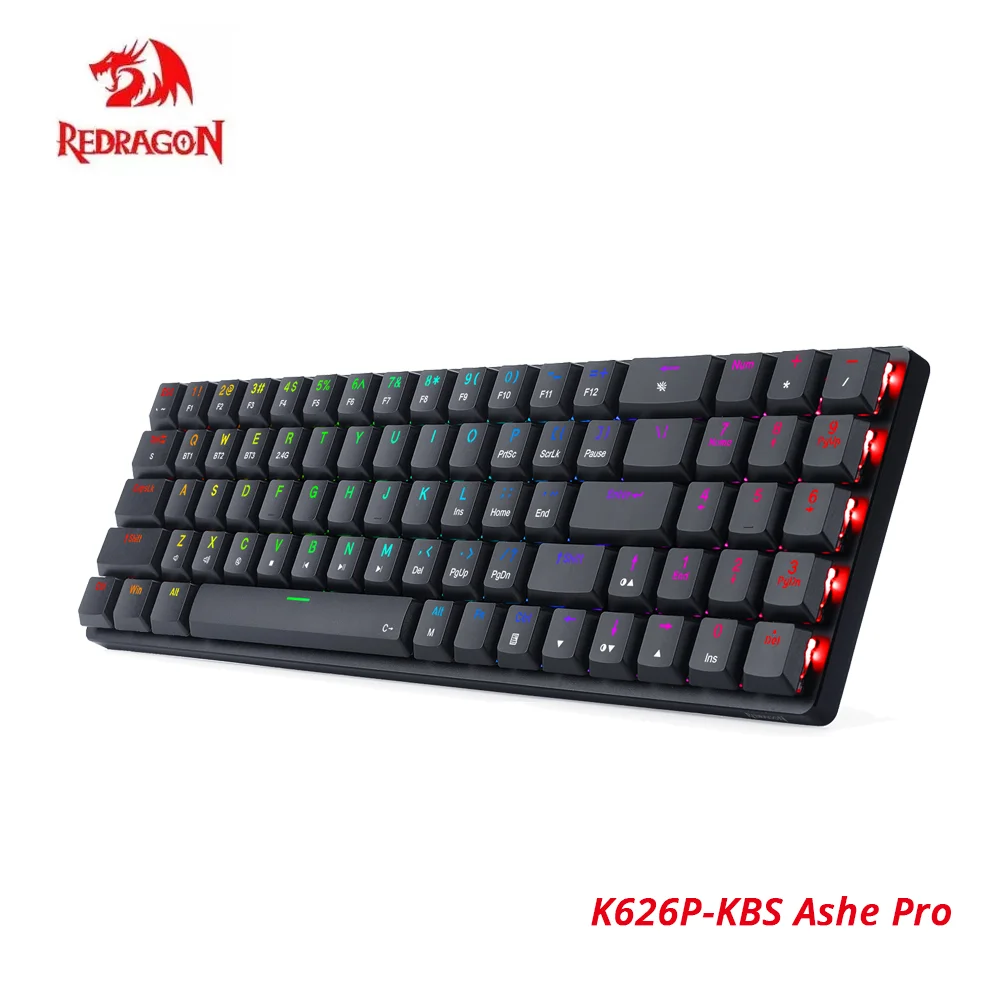 

REDRAGON ASHE Pro K626P-KBS RGB Mechanical Keyboard 78 Keys Tri-Mode Wireless RGB Blue Switch Gaming Keyboard for Computer PC