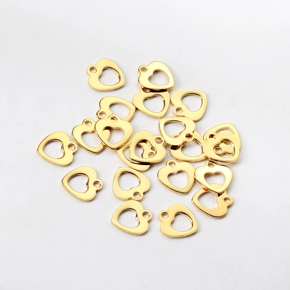 

ASON 100pcs/lot Heart Charms For Necklaces Bracelet Connectors Stainless Steel Gold Color Jewelry Findings Craft Supply Diy