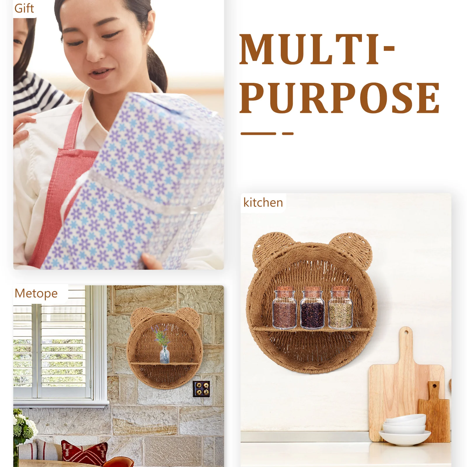 

Decorative Wall Shelves Woven Storage Wall Shelf Desk Shelves Top Rattan Basket Organizer Iron Bathroom Rack Bedroom Hanging