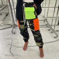 womens 2022 autumn new street ins net red personality contrast color stitching multi pocket lace camouflage casual pants