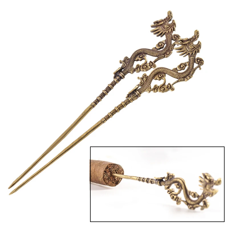 

Retro Brass Cigar Pass Needle Portable Drill Dredge Loose Cigarette Cigar Needle Smoker Vintage Carving Smoking Accessories