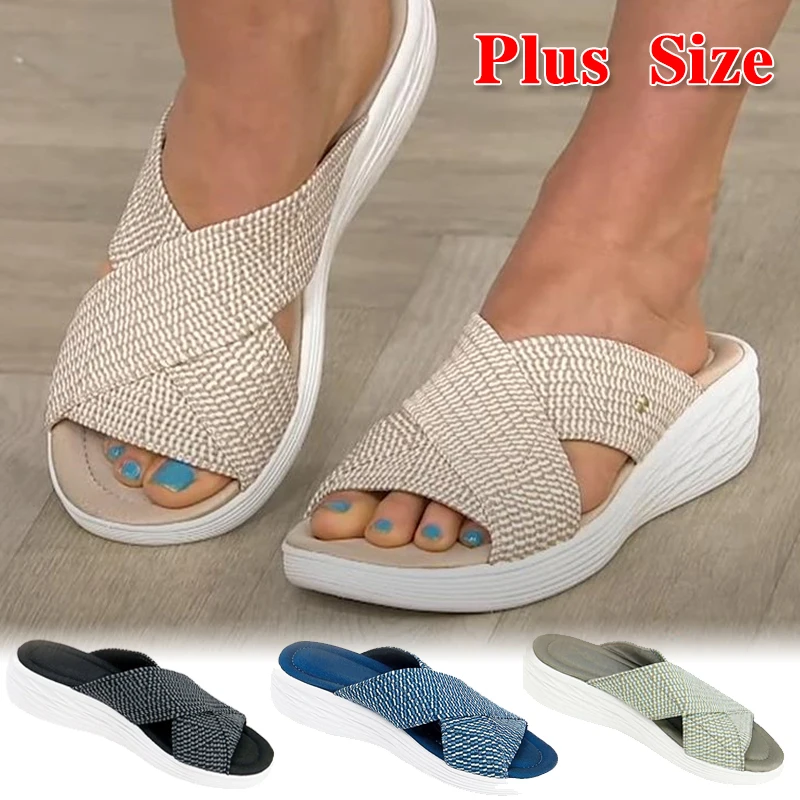 

2021 Fashion Women's Slippers Summer Outdoor Beach Female Flats Plus Size Slipper Casual Comfortable Platform Ladies Sandals