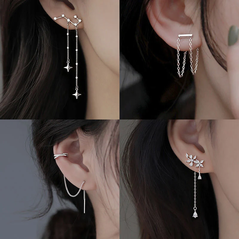

925 Sterling Silver Big Dipper Flowers Women Earring Tassel Fashion Sexy Star Jewelry Accessories Daily Work Anniversary Party